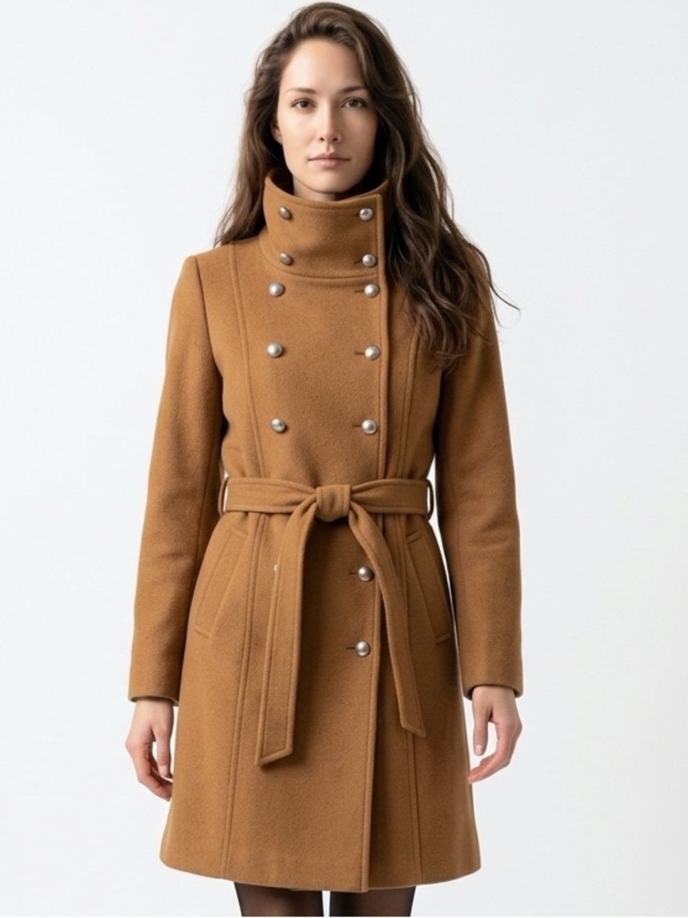 Belle Fare Luxury Double Faced Cashmere Belted Military Coat ~ Medium ~ EUC